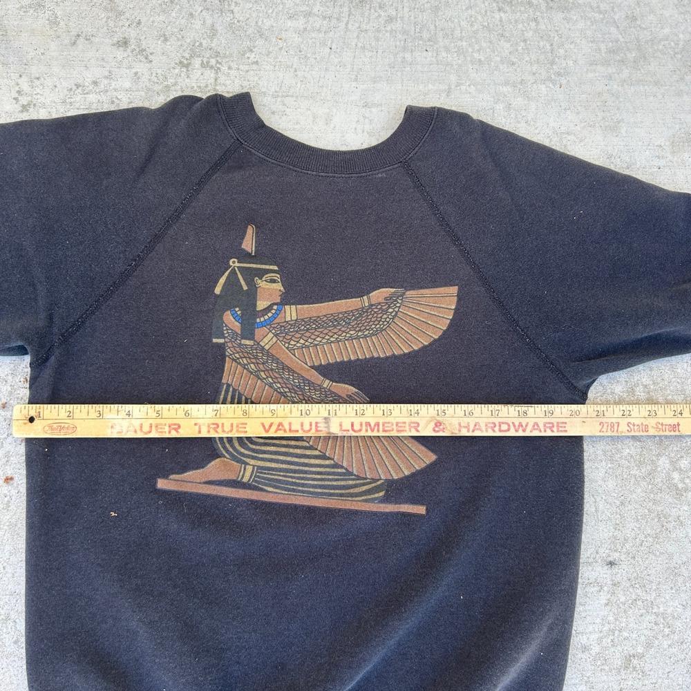 Vintage 80s ART Sweatshirt Large Black Egyptian Goddess Isis Graphic Boxy USA - Picture 7 of 7